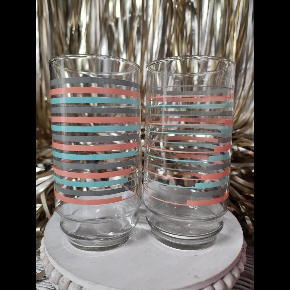 Vintage Indiana Glass striped pastel Drinkware Set 16oz Ascent Tumbler Pastel